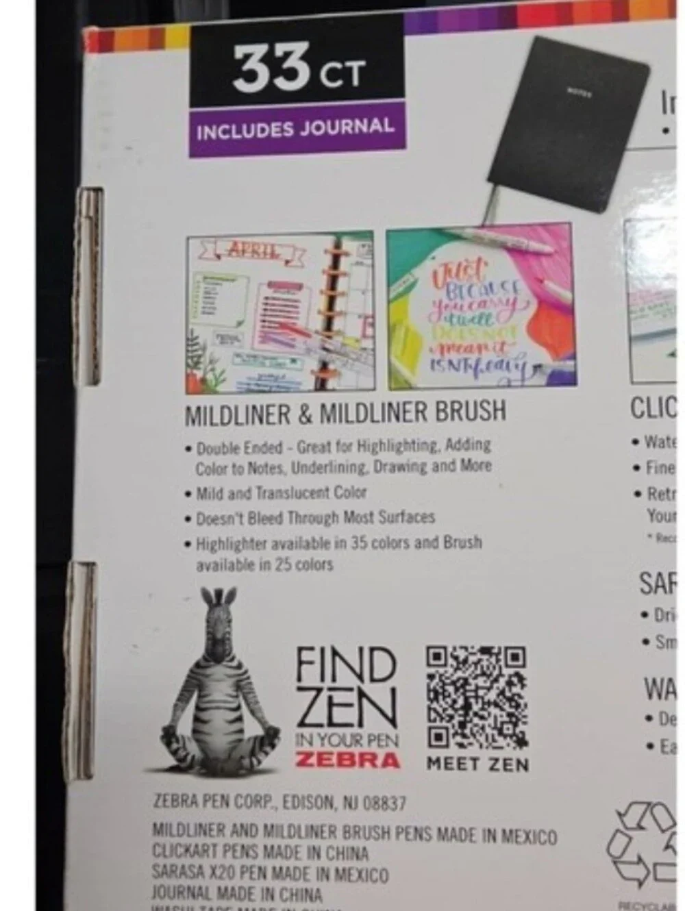 Zebra Journaling Gift Set 33 Ct w Hardcover Journal Pens Highlighters Washi Tape